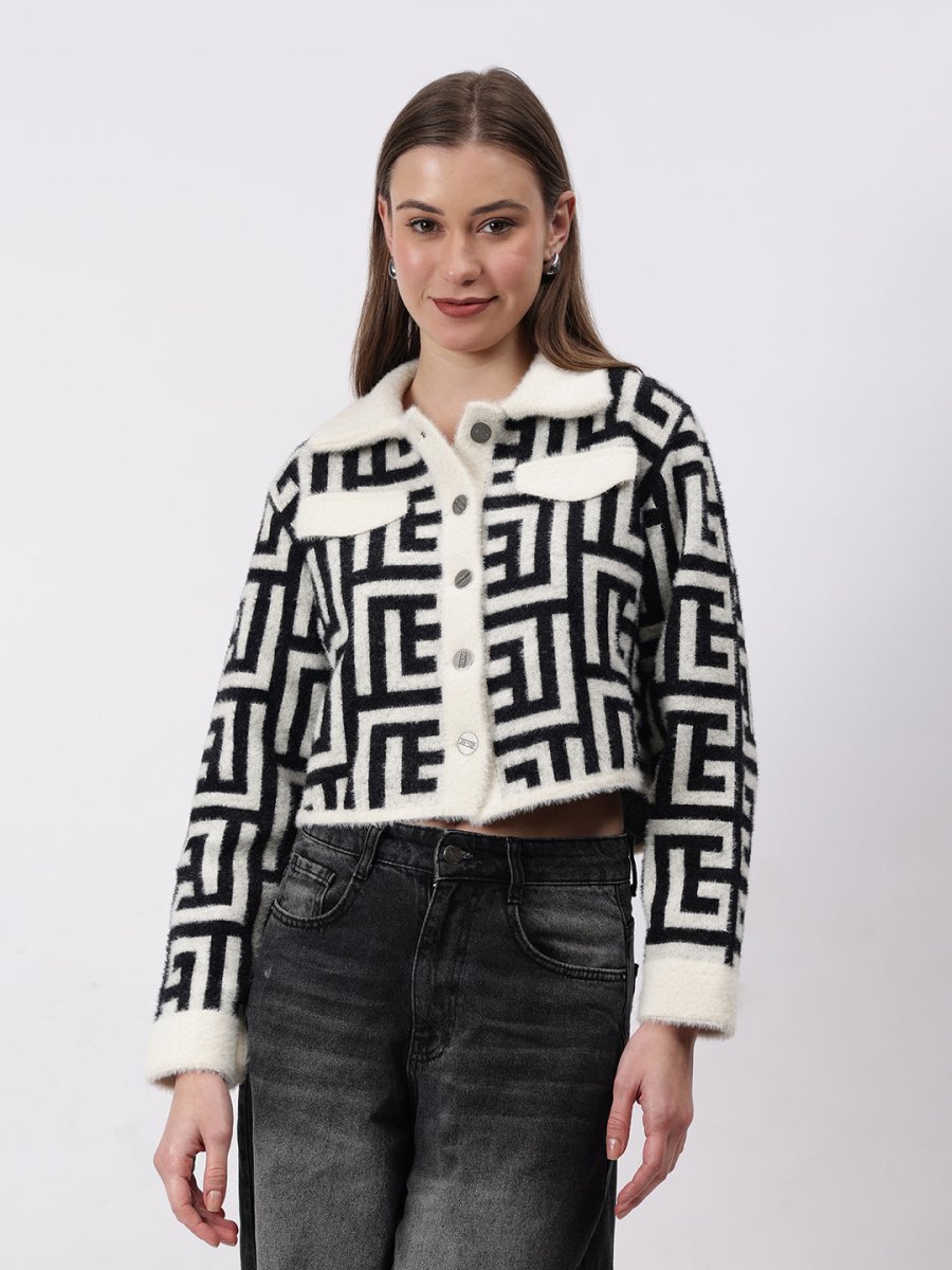 Gaiia Geometric Print Collared Shacket - GAIIA